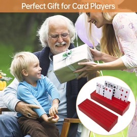 hismocal Playing Card Holders Deck Stand, Play Cards Holder for Kids or Elder People, Hands-free Wood Holder Racks Set of 4,Tray for Organizing Cards for Game for Adults