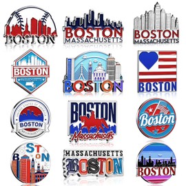 Konohan 12 Pcs Boston Magnets for Refrigerator Metal USA Fridge Magnet Magnetic Boston Souvenirs Gifts USA State Magnetic Refrigerator Stickers, Massachusetts, Baseball