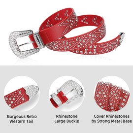 LCG LUCHENGYI Women Rhinestone Belt, Bling y2k Western Cowgirl Men Cowboy Faux Leather Studded Belts for Jeans Pants