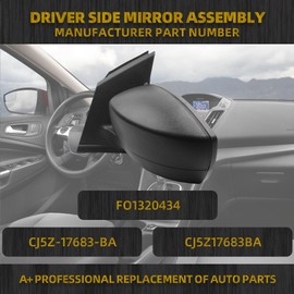 Dasbecan 3Pins Driver Left Side Mirror Assembly Compatible with 2013-2016 Ford Escape with Power Glass/Manual Folding/Blindspot Glass Matte Black Cover Replace# FO1320434