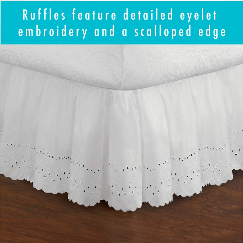 Fresh Ideas Eyelet Ruffled Bedskirt – Ruffled Bedding with Gathered