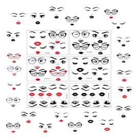 6PCS Female Face Painting Stencils Reusable, 5.9x9.8inch Eyes Nose Mouth Drawing Template Facial Expression, Woman Face DIY Decor Stencil Drawing On Wood, Canvas, Wall, Fabric, Furniture
