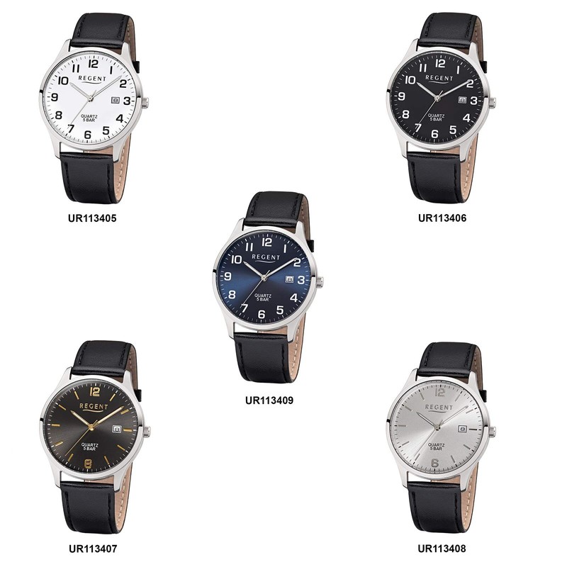 Regent Men's Analogue Quartz Watch with Leather Strap 11110832, silver,