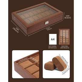 Uten 24-Slot Watch Box, PU Leather Watch Case with Glass Lid, Watch Holder Organizer with Soft Pillow and Velvet Lining, Watch and Jewelry Storage Box, Brown