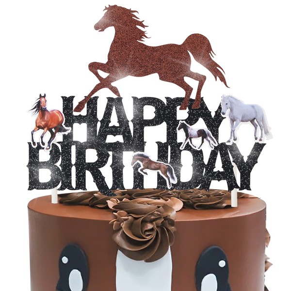 Horse Happy Birthday Cake Topper Horse Racing Party Glitter Cake