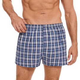 ShieldEase Incontinence Underwear for Men Washable - Reusable Boxer Briefs with Front Fly, Front & Rear Leak Proof, 120ml Absorbency (Plaid Blue White, XL)