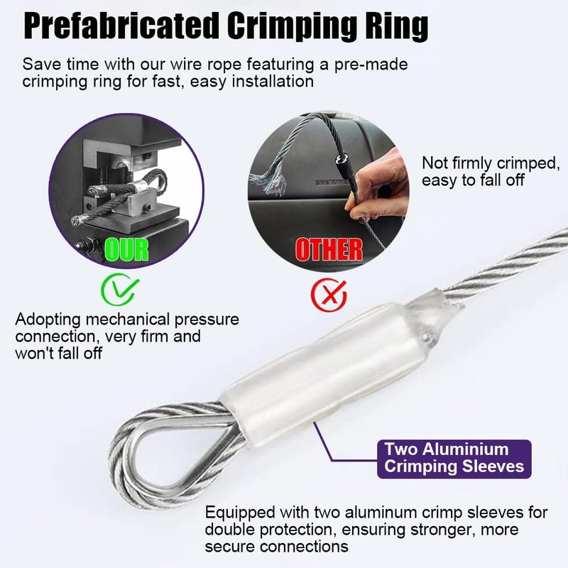 3/8" Stainless Steel Cable, 50FT Wire Rope, 7X 19 Strands