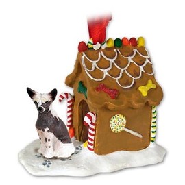 CHINESE CRESTED Dog NEW Resin GINGERBREAD HOUSE Christmas Ornament 81