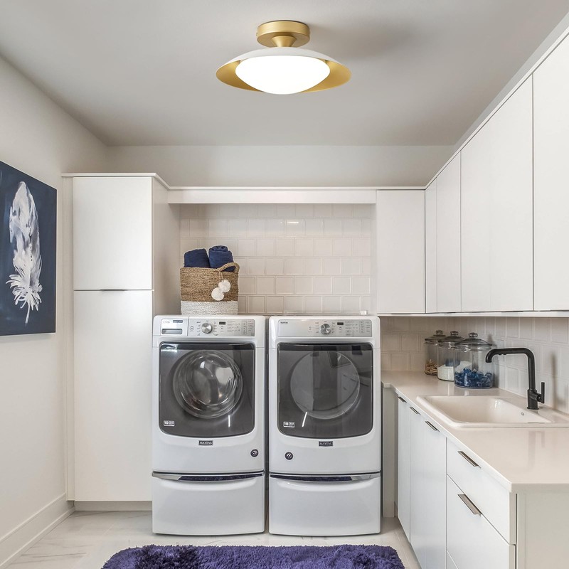 YURNYQ Dimmable White and Gold Flush Mount Ceiling Light Modern