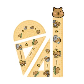 4 Pcs Cute Capybara Ruler Set - 15cm Acrylic Straight & Triangle Rulers, Protractor Math Geometry Tool for School & Office