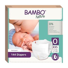 Bambo Nature Hypoallergenic Baby Diapers, Eco-Labeled Sustainable Diapers, Enhanced Leakage Protection, Totally Chlorine-Free, Skin Friendly, and Super Absorbent - Size 0 (144 Count)