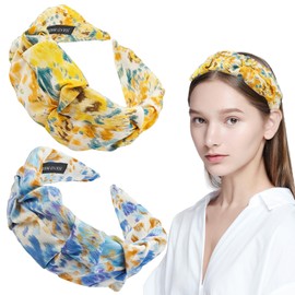 Capiant 2 PACK Women's Fashion Headbands, Large Ruffled Knotted Wide Headbands for Women's Hair, 2 Count (Pack of 2), Female, Adult, Women