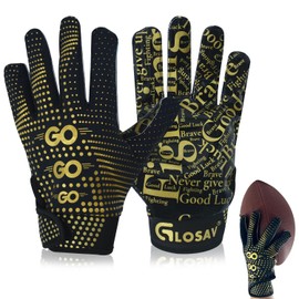 GLOSAV Football Gloves for Kids, Youth, and Adults - Super Sticky Silicone Receiver Gloves for Men and Women (Gold, Small- Youth)