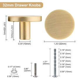 Furniture Knobs Gold, WEAVERBIRD 4 Pieces Zinc Alloy Brushed Brass Cabinet Knobs Dresser Round Drawer Knobs Kitchen Cabinet Handles Gold Cabinet Knob Bedroom Drawer Pulls