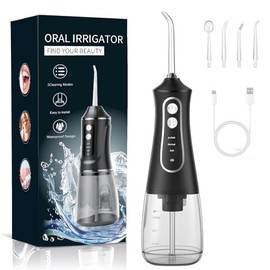 Irrigador Bucal, Hilo Dental De Agua Inalámbrico con 4 Puntas y 3 Modos,Profunda Irrigador Dental 300ML, IPX7 impermeable, Irrigador Oral Desmontable
