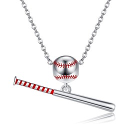 URONE Baseball Necklace 925 Sterling Silver Baseball Bat Pendant Necklace Baseball Gifts Sports Jewelry for Women Girls Sports Fan