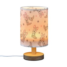 Wusikd Coquette Bows Table Lamp Cowgirl Boots LED Desk Light USB Nightstand Lamp with Non Slip Wood Base & Eye-Friendily Lampshade for Living Room Bedroom Dorm Home Office Desk Decor