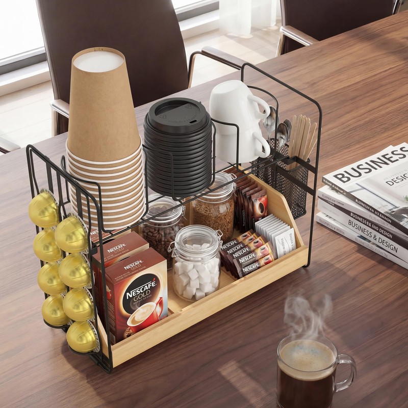 CACHOLIV Coffee Station Organizer for Countertop - Bamboo Bar Organizer