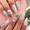 24PCS Ocean Theme Press On Nails - 3D Blue White