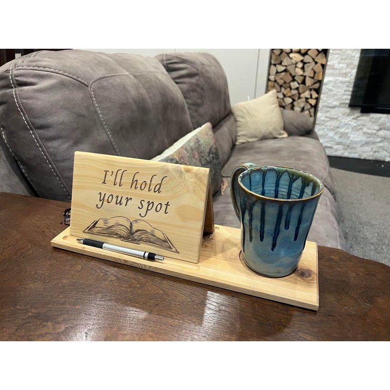 Book Valet Large Book Holder Solid Cedar with Cup Holder