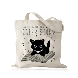 Cat Tote Bag, Cat Bags for Women, Cat Tote Bag Small Tote Bag Reusable with Pockets for Women Girls Work Shopping Travel
