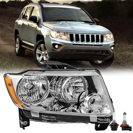 Aosky Headlights [Bulbs Included] Compatible with 2011-2017 Compass/2011-2013 Jeep Grand Cherokee Halogen Headlight Black Right Passenger Side