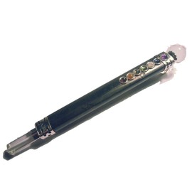 Animus Imperat Triangular 7 Chakra Energy Stick Tourmaline Black with Quartz Crystal Ball and Tip