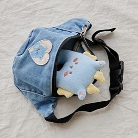 Cute Bear Kids Fanny Pack Waist Bag Small Denim Belt Bag Crossbody Purse for Toddler Girls Boys, Light blue heart dinosaur, one size