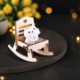 SIRPERICE Miniature Cat Figurine with DIY Rocking Chair - Funny Cat Sculpture for Shelf