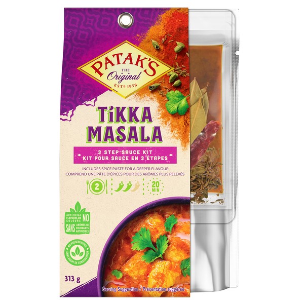 Patak's, Tikka Masala 3-Step Meal Kit, Premium Quality Sauce, Pre-Measured Ingredients, Authentic Indian Cuisine, No Artificial Flavours or Colours, 313g