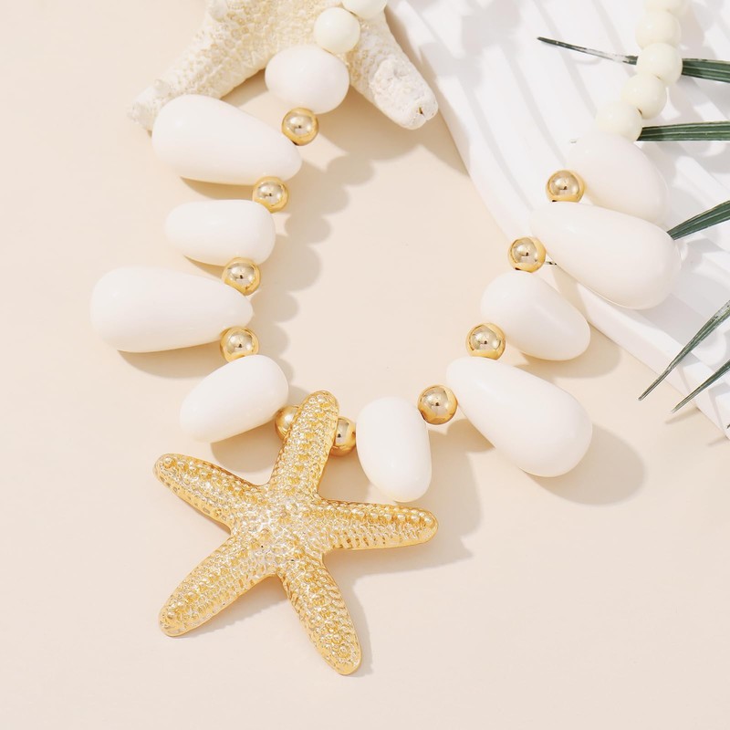 Bocar Gold Starfish Pendant Necklace for Women Starfish Chunky Statement