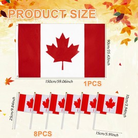 Canada Flag Set with 8 Mini Flags - Premium Polyester, Durable, Vivid Colors, 3x5 Feet, Perfect for Outdoors, Garden, Parties, Events, Hand Held Small Miniature Canadian Flags