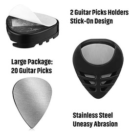 20 Piezas Púas De Guitarra De Metal Púas De Acero Inoxidable Púas De Guitarra Soporte Negro Con Púas Estuche De Almacenamiento Accesorios De Guitarra Regalos Para Guitarra Eléctrica Bajo Ukelele