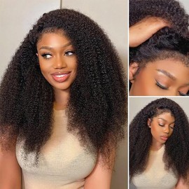 Beauhair Glueless Kinky Curly Wigs Human Hair 4x4 HD Lace Closure Afro Curly Wigs for Black Women Wear and Go 210 Density Wig with 4C Edges hairline 28 inch