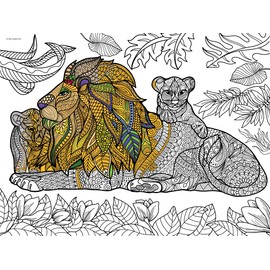 Get Custom Art Giant coloring Poster for Kids, Teens, and Adults Mandala Style (Lion & Cubs, 36x48)