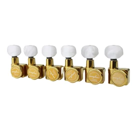 Guyker 6 In-line Guitar Locking Tuners – 1:18 Lock String Tuning Key Pegs Machine Heads for Folk Classical Acoustic Electric Guitar – Pearl Buttons, Golden
