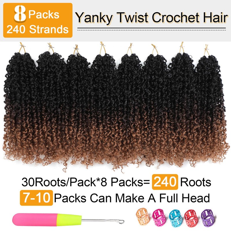 Aksice 10 Inch 8 Packs Yanky Twist Crochet Hair for