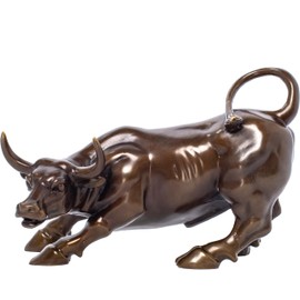 YouFine Brass Bull Figurine -Wall Street Bull Art Decor,Bronze Bull/Cow/Ox Figure Statues and Sculptures Home Office Decor (7.5" Classic Brown)
