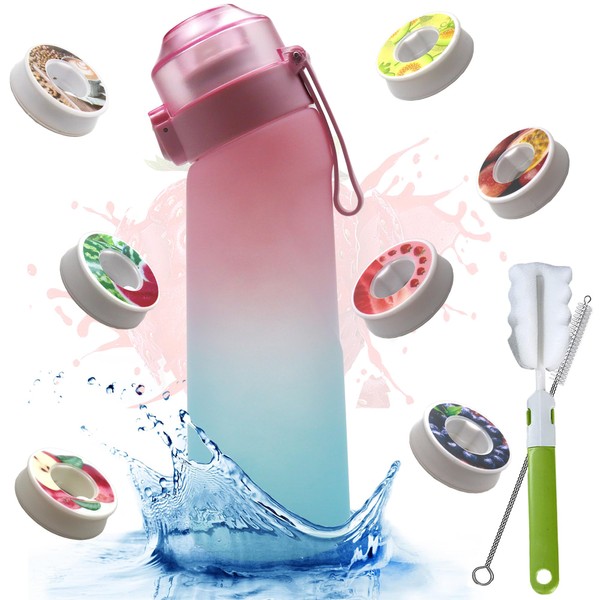 FLRWDJL Sports Air Water Bottle with 7 Flavour Pods,650ml Starter Up Water Bottles BPA Free 0% Sugar Flavour Pods Scented Water Cup Lockable Leakproof Water Bottle for Fitness and Outdoor