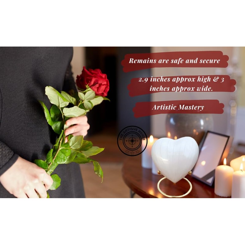 White Cremation Urn for Ashes Keepsake Heart Urn with Black
