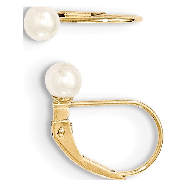 14K Yellow Gold 4-5Mm White Round Freshwater Cultured Pearl Leverback