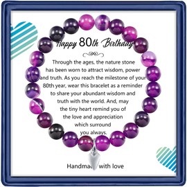 80th Birthday Gifts for Women Men, Amethyst Beads Birthday Bracelet for Woman Truning 80 Years Old Jewelry Gift for Her Women Mom Sister Best Friend Wife Grandmother Birthday Gifts (Amethyst)
