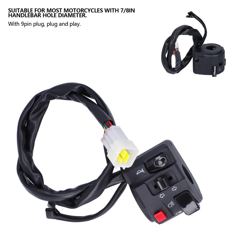 7/8in Motorcycle Handlebar Switch Horn Button Headlight Turn Signal Fog