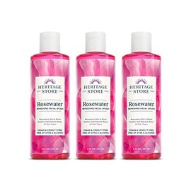 Heritage Store Rosewater, Refreshing Facial Splash for Glowing Skin, with Damask Rose, All Skin Types, Rose Water for Face Made Without Dyes or Alcohol, Vegan & Cruelty Free (8oz, 3pk)