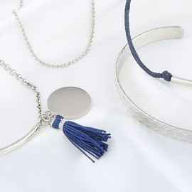 TseenYi Silver Bracelet Sets Boho Disc Tassel Pendant Bracelet Layered Stackable Bracelet Bangle Bar Pendant Beaded Chain Bracelet Silver Open Bangle Wrist Chain Jewelry for Women and Girls Gift 4pcs