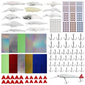 Unpainted Fishing Lures Making Kit DIY Crankbaits Minnow Blank Hard Lures Bait Set with Treble Hooks Split Rings 3D Fish Eyes Fishing Lure Stickers Fishing Lures Making Tackle Kit (306pcs DIY Kit)