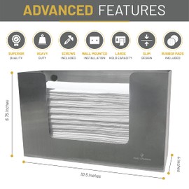 Oasis Creations - Dispensador de toallas de papel de acero inoxidable, capacidad para 250 toallas de papel, montado en la pared, dispensador de toallas de papel para encimera, soporte universal para
