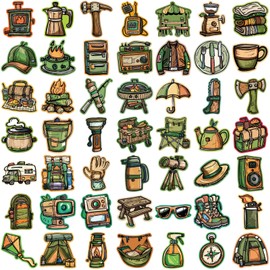 50Pcs Outdoors Stickers for Adults, Wilderness Survival Equipment Camping Stickers Vinyl Stickers for Water Bottle, Laptop, Phone, Skateboard, Scrapbook, Journal, Luggage, Party Supplies (Outdoors)