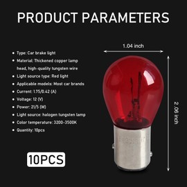 Sephile 10 PCS 1157 Car Halogen High-brightness Brake Light, 12V 21/5W BAY15D Double Tail High Low Foot Brake Light Bulb, 360-degree Non-dead Angle Lighting Accessories, Suitable for Most Cars (Red)