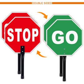 DIESOTT Stop Go Sign with Handle, 13"x13" Aluminum Stop- Go Handheld Traffic Sign- Reflective Double Sided- Fade Resistant- Waterproof Design- Easy to Mount - 2 Pack